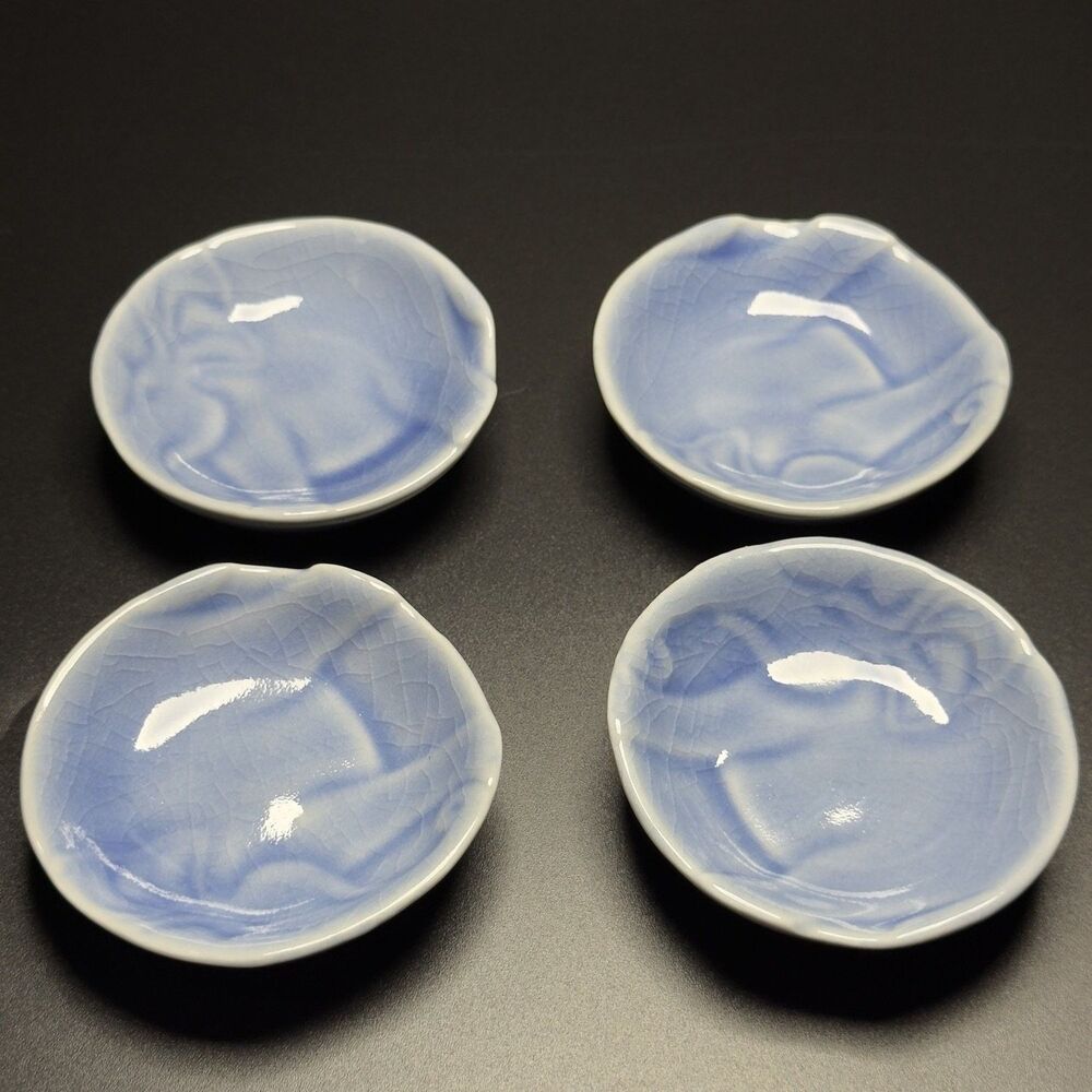 Pier 1 Ceramic Pinch Bowls 2.5 In Blue Unglazed Foot Ring Cottagecore Farmhouse
